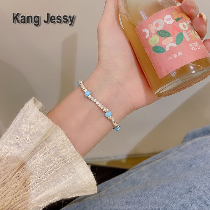 kang-jessy-สร้อยข้อมือโลหะลูกปัดสีฟ้าสดใสสไตล์เกาหลีรุ่นใหม่-สร้อยข้อมือสไตล์สาวหวาน