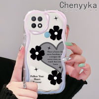 เคส Chenyyka สำหรับ OPPO A15 A35 A15s 4G เคสแฟชั่นดอกไม้รักรูปหัวใจดีไซน์ใหม่เนื้อครีมขอบคลื่นนุ่มเคสมือถือกันกระแทกแบบใสเคสโปร่งใสลายกล้องถ่ายรูปเรียบง่ายอ่อนโยนป้องกัน