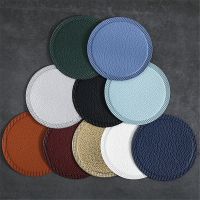 【CW】 10cm Leather Coaster Non-slip Table Resistant Placemat Tableware Decoration Round Cup