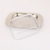 Realand Retangular Stainless Steel Butter Dish Box Container Cheese Server Storage Keeper Tray with Transparent Easy Lid