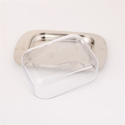 Realand Retangular Stainless Steel Butter Dish Box Container Cheese Server Storage Keeper Tray with Transparent Easy Lid