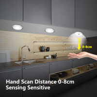 LED Under Cabinet Puck Light with Hand Sweep Sensor Switch Ultra-Thin Kitchen Wardrobe Showcase Lamp Shelf Furniture Lighting