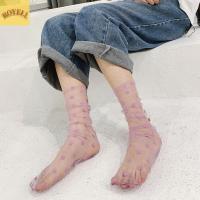 ROYELL ถุงเท้าผู้หญิงผ้าตาข่ายลูกไม้จีบระบายสำหรับถุงเท้าผ้าโปร่งถุงเท้าข้อต่ำฤดูร้อน