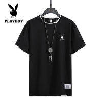 PLAYBOY เสื้อยืดผู้ชายเสื้อผู้ชายคอกลมแขนสั้นชุดชั้นในเสื้อยืดวินเทจ