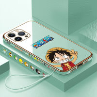 Volans เคสเคสสำหรับ Apple ไอโฟน15 Plus 15 Pro 15 Pro Max การ์ตูนอนิเมะฟรีสายคล้องแฮปปี้ลายขอบสี่เหลี่ยมลูฟี่ชุบเคสโทรศัพท์เคสโทรศัพท์นิ่มสุดหรู