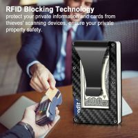 RFID US Ridge Slim Black Carbon Fiber Credit Card Holder Metal Simple Wallet