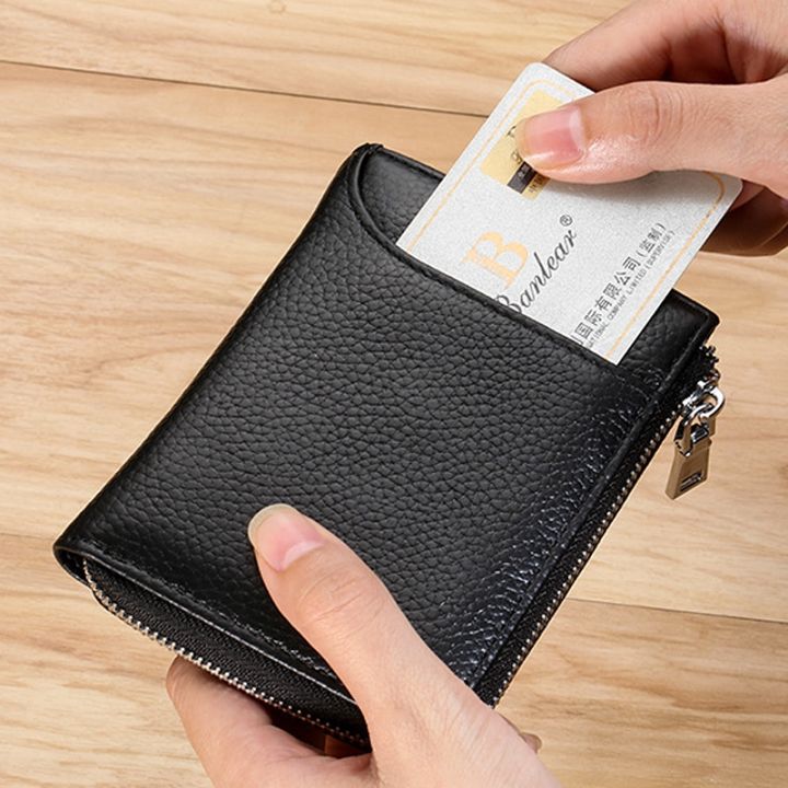 layor-wallet-กระเป๋าสตางค์แฟชั่นกันขโมย-สั้นสำหรับผู้ชาย-rfid-กระเป๋าสตางค์แฟชั่นหนังแท้กระเป๋าเก็บบัตรกระเป๋าสตางค์ซิปมินิใช้งานได้หลากหลายกระเป๋าคลัตช์