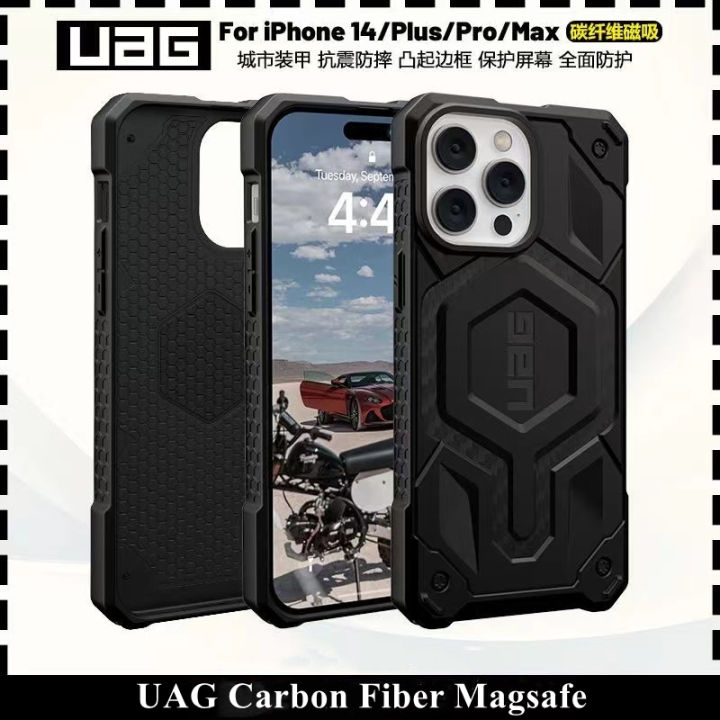 uag-คาร์บอนไฟเบอร์พระมหากษัตริย์กรณีป่นปี้ทนกับ-magsafe-สำหรับ-iphone-14-pro-max-14พลัส14-13-pro-max-13-pro-13กับ-magsafe-กันกระแทกป้องกันโทรศัพท์ปลอก