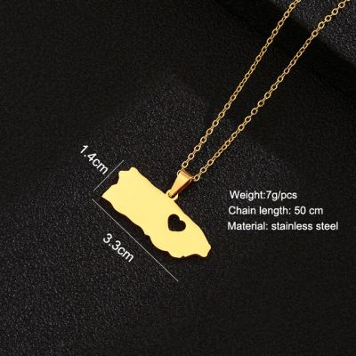 JDY6H Heart Puerto Rico Map Pendant Necklaces for women Ethnic Stainless Steel Gold Color PR Puerto Ricans Party Jewelry Gifts