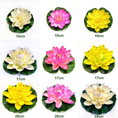 10/17/28cm Lotus Artificial Flower Floating Fake Lotus Plant Lifelike Water Lily Micro Landscape for Pond Garden Decor