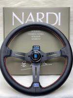 พวงมาลัยนาร์ดี้สีดำ (Nardi) งานเย็บ 2 ชั้นพร้อมแป้นแตร์กว้าง 13.5 นิ้ว ยก 2.5 นิ้ว แถม ! ชุดน๊อตให้ 6 ตัว