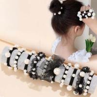 ❇♗◆ Korean Trend Pearl Seamless Black Bow Hair Rope Lace Hair Ring Rubber Band Fashion Simple Adult Children Girls Hair Accessories