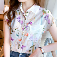 2022 New Style Chiffon printed Shirt Summer Loose and beatiful Short Sleeve Women Plus Size