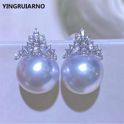 YINGRUIARNO pearl earrings Natural freshwater white pearl zircon earrings Sterling silver S925 pearl drop earrings