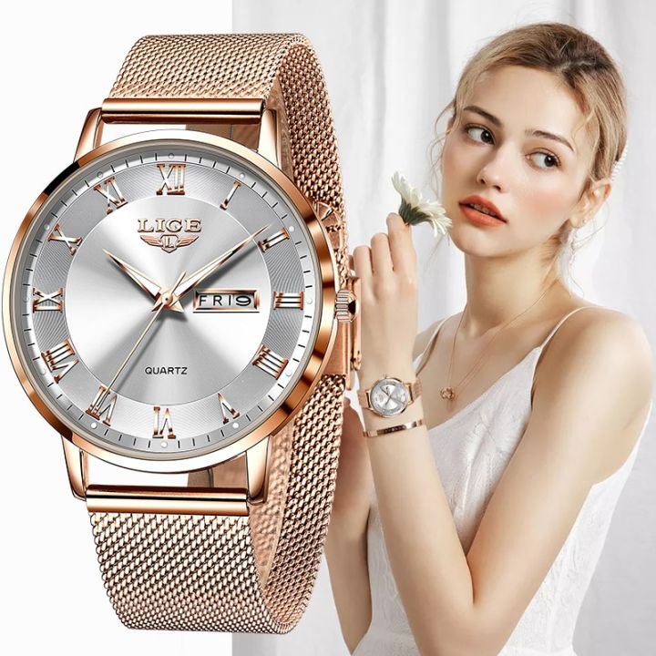 lige-นาฬิกาข้อมือผู้หญิงบางเฉียบ-นาฬิกาสแตนเลสสติลนาฬิกาแบรนด์ชั้นนำแฟชั่นนาฬิกาหรูหรากันน้ำมีกล่องมาใหม่