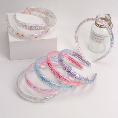 【CC】 Colorful Transparent Hairband glitter hair hoop baby accessories Kids bling sequin Quicksand headband