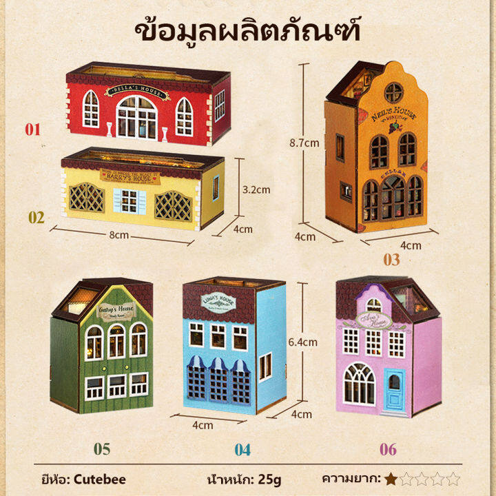 cutebee-บ้านตุ๊กตาdiy-บ้านของเล่น-ตัวต่อไม้-ของจิ๋ว-ของเล่น-diy-สร้างเมืองของเล่นบล็อก