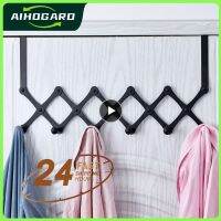 【YF】 Retractable Stainless Steel Hook Behind The Door Heavy-duty Hanger Bathroom Towel Rack Black Row Perforated Bedroom Coat