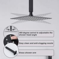 Bathroom shower set Square Concealed Matte Black shower set Ceiling into the wall inch Top spray shower Faucet