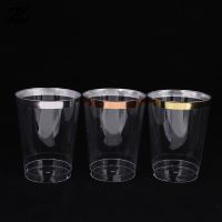 【CW】❅✕  10pcs Gold Plastic Cups 9 Oz 300ml With Rim Cocktail Glasses Drinking Wedding Disposable