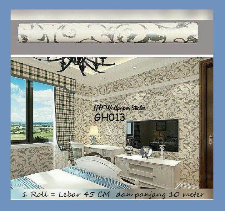 Wallpaper Dinding Kamar Tidur Wallpaper Motif Kembang Silver Sudah ada Lem Walpaper Tembok
