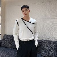 ☸ 2022 Spring Korean style personality strap design T shirts men casual loose wild white Tee for menM-XL