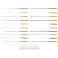 21pcs Fruit Reusable Wood Handle Easy Clean Stainless Steel Flat Round Bar Kebab Stick Set Grilling Meat Vegetable Barbecue