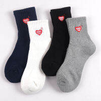 4Pairs Street nd Little Red Love Heart Embroidery Low Top Ankle Short Tube Socks Human Men Women Black Navy White Gray Made