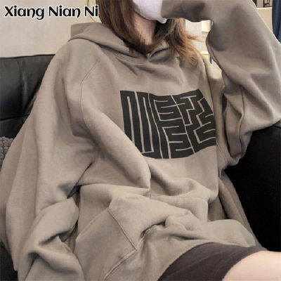 XIANG NIAN NI ผู้หญิง Retro Fleece Sweatshirt ใหม่สไตล์เกาหลีนักเรียนพิมพ์ Hoodie หลวม Jacket