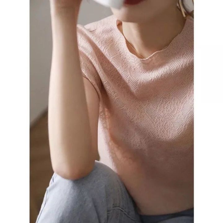 ice-silk-short-sleeved-t-shirt-womens-2022-loose-short-sleeved-korean-version-hollow-round-neck-top-knitted-bottoming-shirt-t-2022-sg-9-8