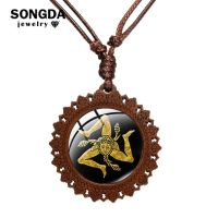 SONGDA Sicilian Pride Trinacria Pendants and Necklaces Trendy Retro Wooden Neck Chains Adjustable Choker Gift Jewelry for Women Valves