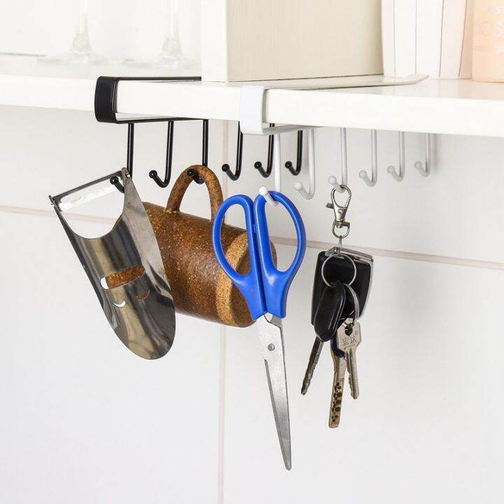 Minimalist 6 Hooks Mug Cup Holder Kitchen Shelf Storage Rack Organizer Pantry Table Hook