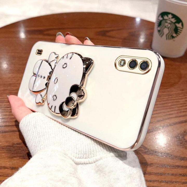 folding-makeup-mirror-phone-case-for-samsung-galaxy-a01-m01-case-fashion-cartoon-cute-cat-multifunctional-bracket-plating-tpu-soft-cover-casing