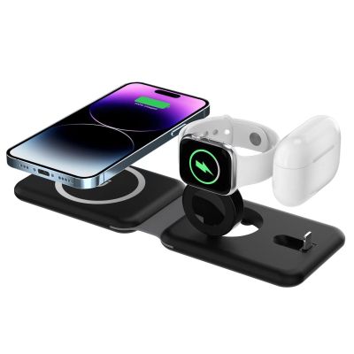 ZP 15w 3 In 1 Magnetic Wireless Charger Fast Charging Docking Station Compatible For Iphone 14 13 12 Airpods Iwatch 8 7 6