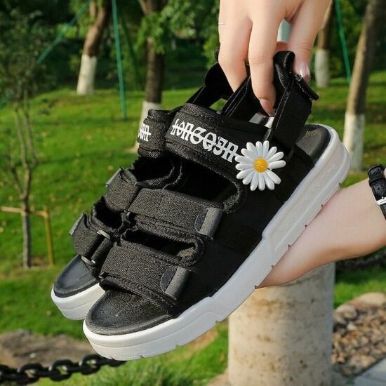 2 màu sandal nữ thời trang ulzzang quai vải chữ ký hoa cúc 2 màu đen kem - ảnh sản phẩm 6