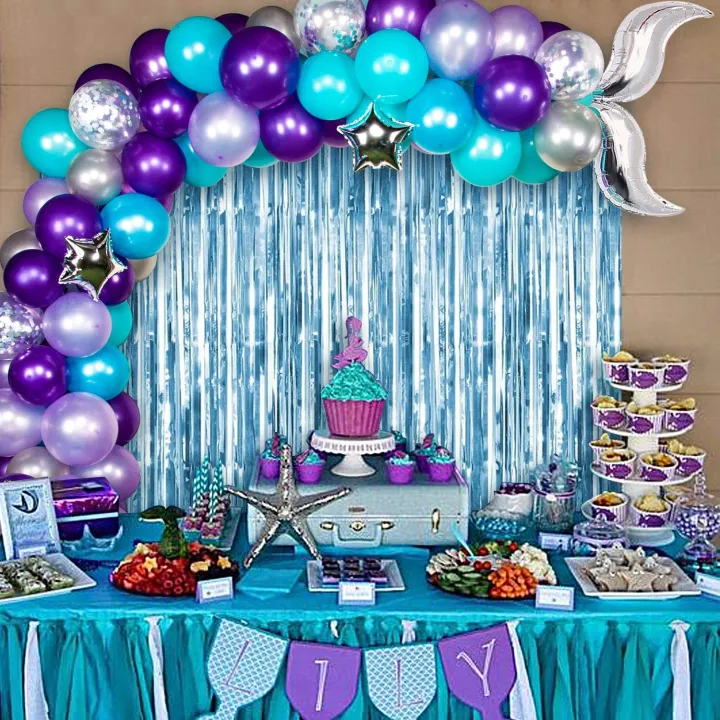 Birthday Decor Set Mermaid Balloon Garland Kit With 121pcs Light Blue Foil Fringe Curtain Mermaid Tail Foil Balloons For Mermaid Ocean Theme Party Under The Sea Party Decorations Kb 266 Lazada Ph