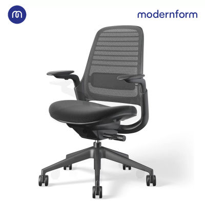 Modernform เก้าอี้ Steelcase ergonomic รุ่น Series1 โครงสีดำ พนักพิงกลาง สีเทาเข้ม เบาะสีดำ เก้าอี้เพื่อสุขภาพ