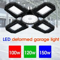 E27 LED Fan Garage Light 100W 120W 150W 4 Leaf Deformable Lamp Super Bright High Bay Industrial Lighting For Warehouse Workshop