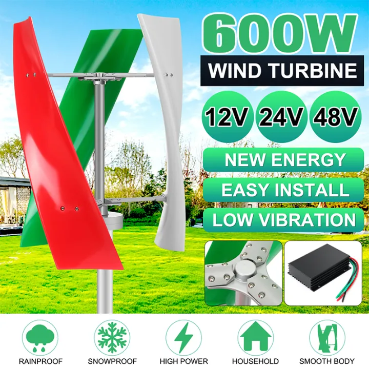 600W 12/24/48V Spiral Wind Turbine With Vertical Axis Including MPPT Controller  Wind Power Generator | Lazada PH
