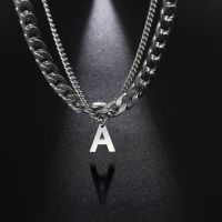 【CW】Amaxer For Women Men Fashionable Punk Double Layer Necklace Initial 26 Letter Name Stainless Steel Silver Color Jewelry Gift