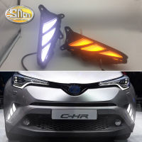 SNCN ไฟหน้ารถ LED กลางวัน2ชิ้น12V สำหรับโตโยต้า CHR C-HR 2017 2018เวลากลางวันแบบไดนามิกสัญญาณไฟสีเหลืองรถไฟตัดหมอก DRL