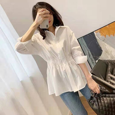 Spring And Summer 2023 New French Style Chic Tight Waist Top Ins Elegant Sweet Korean Style Niche White Shirt For Women