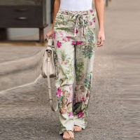 Vintage Printed Women Pants 2021 Autumn Fashion Casual High Waist Drawstring Straight Loose Wide-Leg Pant Ladies Long Pants