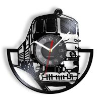 Hot sell Locomotive Laser Cut Longplay Wall Clock Train Track Moving Train Gramophone Record Wall Clock Vinyl Art-Wall Decor for Stations