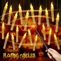 Halloween LED Floating Candles Electronic Flameless Candle Lights with Magic Wand Remote for Halloween Outdoor Party Home Decor