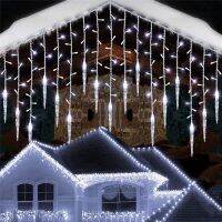 Garlands For New Year Cristmas Decoration 2021 Festoon Led Icicle Curtain Lights Droop 0.60.70.8M For Xmas Eaves Outdoor Decor