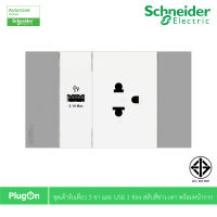 Schneider Electric ชุดเต้ารับเดี่ยว 3ขา ขนาด 2ช่อง +เต้ารับ USB Type ขนาด 1ช่องสีขาว พร้อมหน้ากากสีเทา รุ่น AvatarOn A รหัส M3T426UST_WE+M3T_USB_WE+M3T03_GY