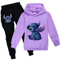 Stitch cartoon casual sports suit long-sleeved hoodie and pants 2-piece set spring boys and girls models