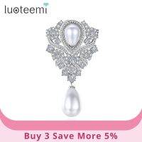 LUOTEEMI Vintage Imiataion Pearl Brooch Pin For Women Luxury Designer Zircon CZ pins Bridal Wedding Party Anniversary Girl Gift