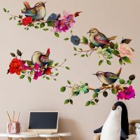 ♨✉❁ 1pc Bird Floral Pattern Wall Sticker Birds Standing On Branches Flowers Decorating Wall Stickers